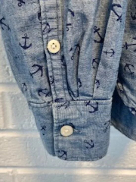 J.Crew Nautical Anchor Chambray Denim Popover Shirt - Blue - Size Small - Picture 4 of 9